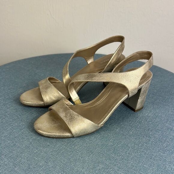 Anne Klein Resley Heeled Round Open Toe Sandals In Gold Size 8.5 - Picture 2 of 12